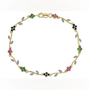 JTV Gold Bracelet with Green, Pink, and Black Accents